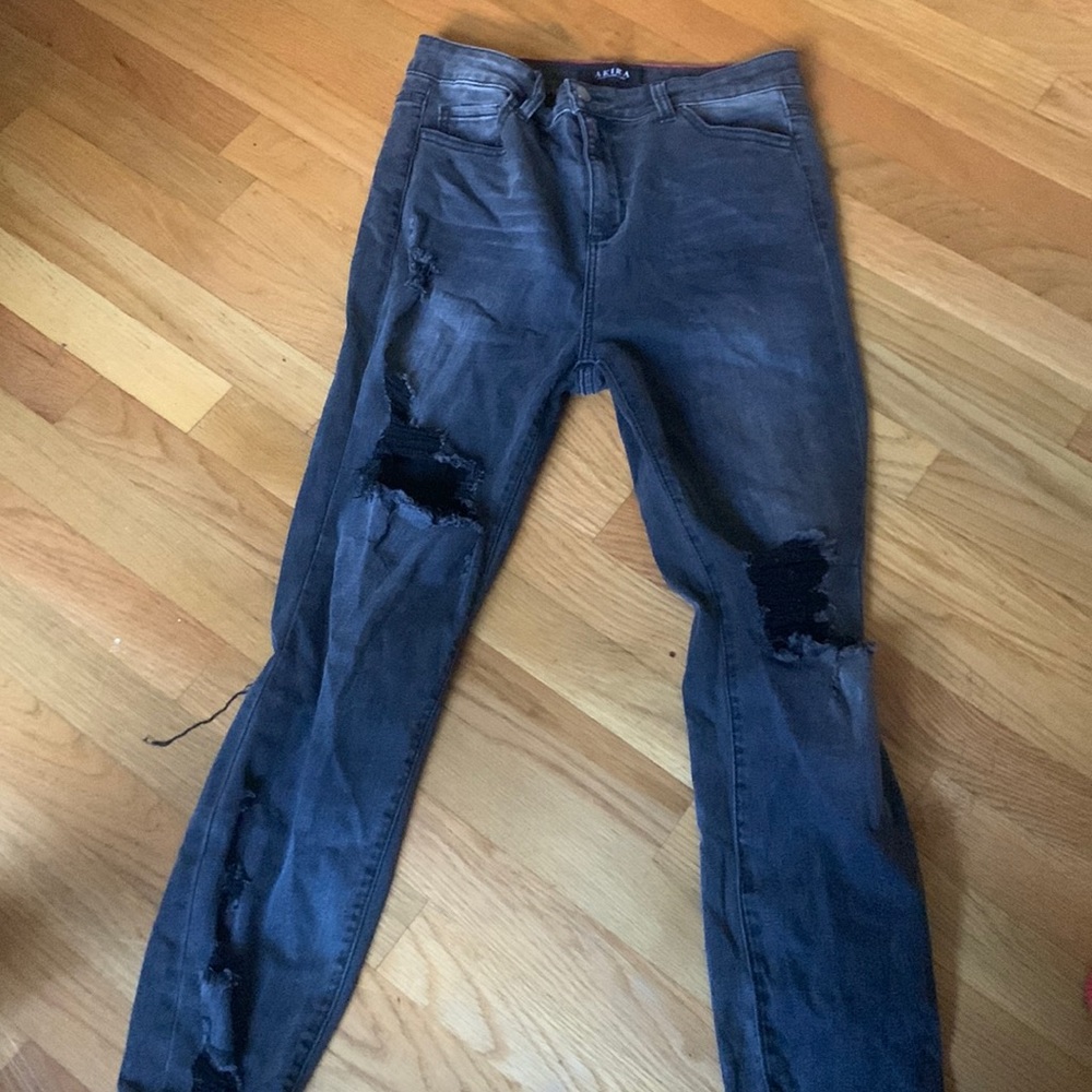 Black denim distressed jeans